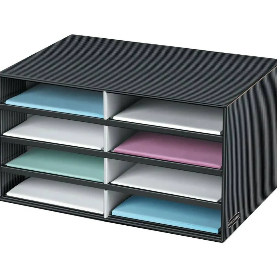 Bankers Box Literature Sorter, 10 1/4" x 19 1/2" x 12 3/8", Black/Gray Pinstripe