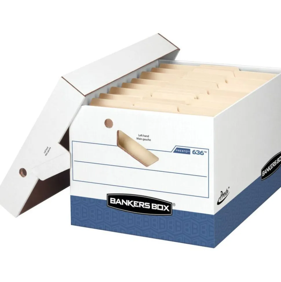 Bankers Box File/Cube Storage Box Shells, Letter/Legal, 15" x 12" x 10", 60% Recycled, White/Blue, Pack Of 6
