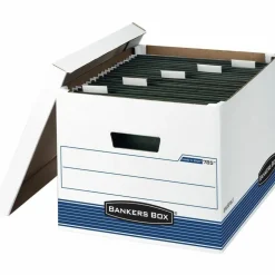 Bankers Box Hang'N'Stor Medium-Duty Storage Boxes, 15 1/2" x 12" x 10", Letter/Legal Size, White/Blue, Case Of 4 - 785