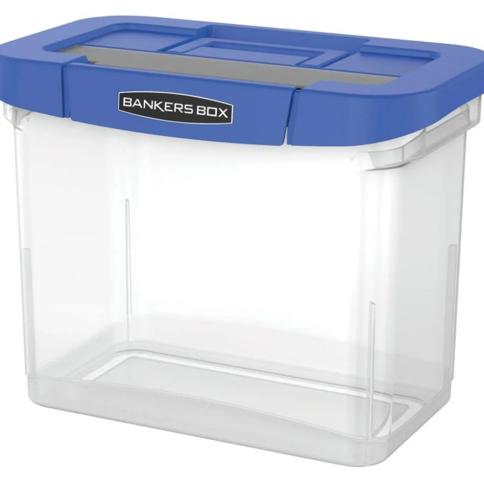 Bankers Box Heavy-Duty Portable Storage File Box, 10 3/4" x 6 3/4" x 11 3/4", Blue/Clear