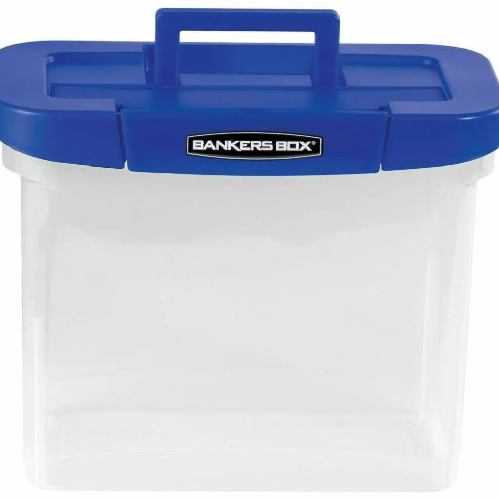 Bankers Box Heavy-Duty Portable Storage File Box, 10 3/4" x 6 3/4" x 11 3/4", Blue/Clear
