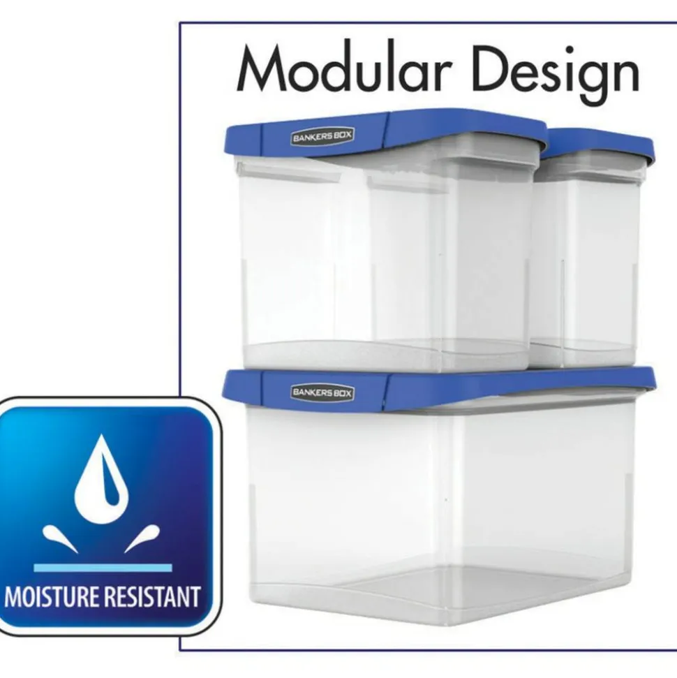 Bankers Box Heavy-Duty Portable Storage File Box, 10 3/4" x 6 3/4" x 11 3/4", Blue/Clear