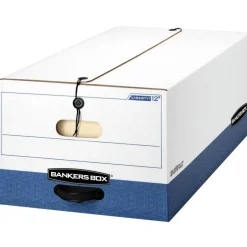Bankers Box Liberty FastFold Heavy-Duty Storage Boxes, Legal Size, 24" x 15" x 10", White/Blue, Case Of 4 - 001203