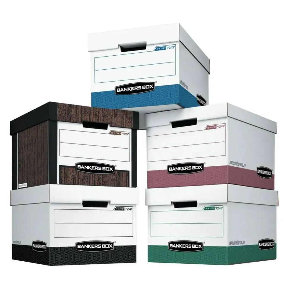 Bankers Box R Kive Heavy-Duty Storage Boxes, Letter/Legal Size, 15" x 12" x 10", White/Black, Case Of 12 - 00724
