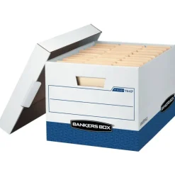 Bankers Box R Kive Heavy-Duty Storage Boxes With Locking Lift-Off Lids And Built-In Handles, Letter/Legal Size, 10" x 12" x 15" Liters, 50% Recycled, White/Blue, 20Pk