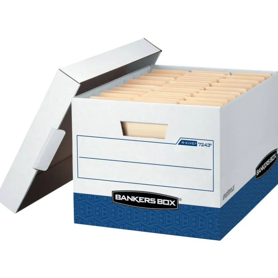 Bankers Box R Kive Heavy-Duty Storage Boxes, Letter/Legal Size, 15" x 12" x 10", White/Blue, Case Of 12 - 07243