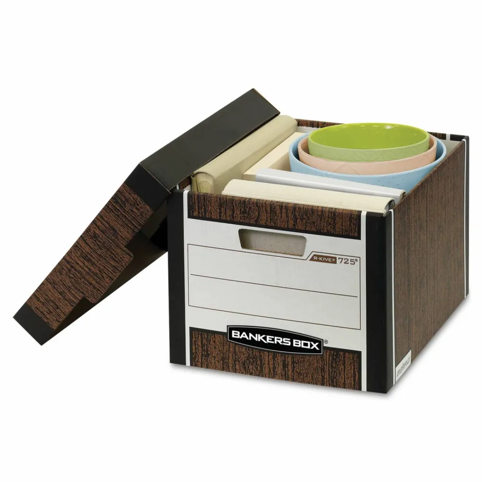 Bankers Box R Kive Standard-Duty Storage Boxes With Lift-Off Lids, Letter/Legal Size, 15" x 12" x 10", 60% Recycled, Woodgrain, Case Of 12