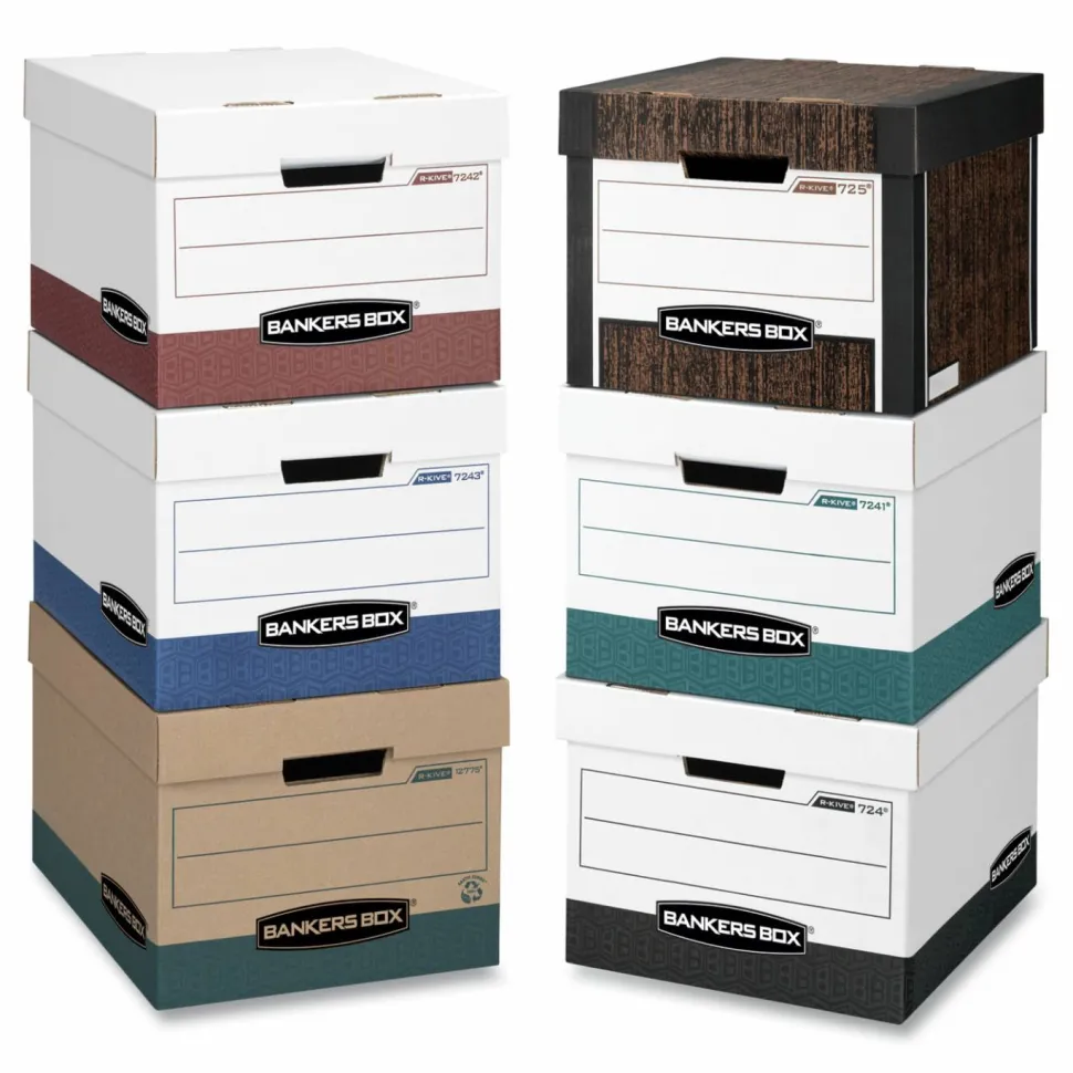 Bankers Box R Kive Standard-Duty Storage Boxes With Lift-Off Lids, Letter/Legal Size, 15" x 12" x 10", 60% Recycled, Woodgrain, Case Of 12