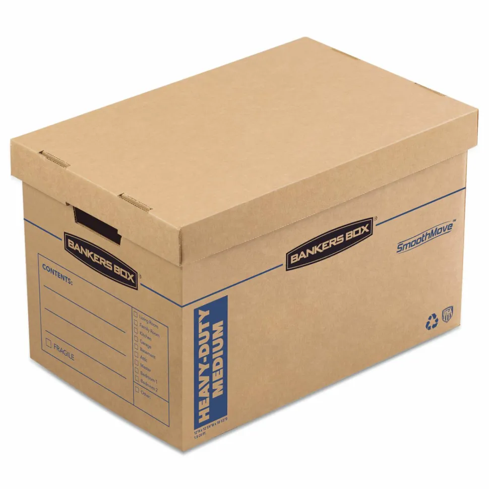 Bankers Box SmoothMove Kitchen Moving Kit with Dividers + Foam, Half Slotted Container (HSC), Medium, 12.25" x 18.5" x 12", Brown/Blue