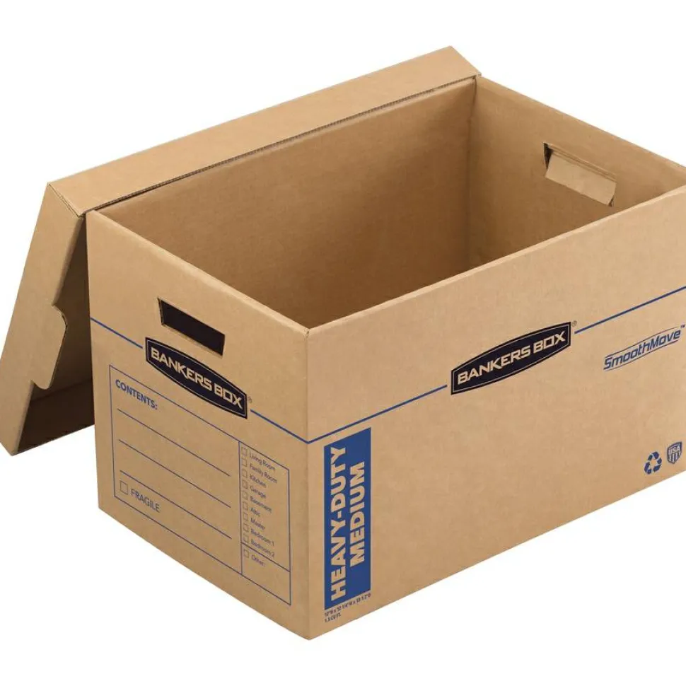 Bankers Box SmoothMove Kitchen Moving Kit with Dividers + Foam, Half Slotted Container (HSC), Medium, 12.25" x 18.5" x 12", Brown/Blue