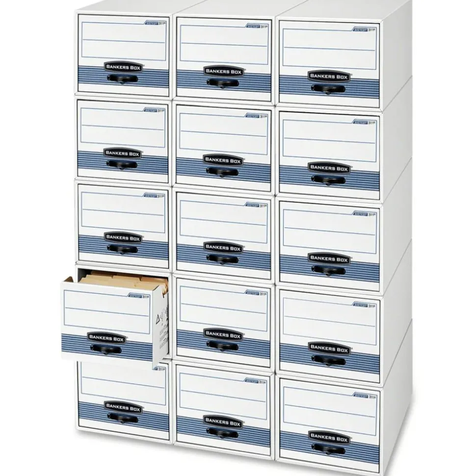 Bankers Box Stor/Drawer Steel Plus Drawer File, Letter Size, 23 1/4" x 12 1/2" x 10 3/8", 60% Recycled, White/Blue, Pack Of 6