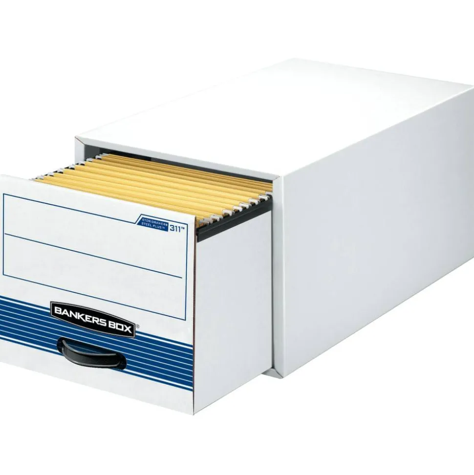 Bankers Box Stor/Drawer Steel Plus Drawer File, Letter Size, 23 1/4" x 12 1/2" x 10 3/8", 60% Recycled, White/Blue, Pack Of 6