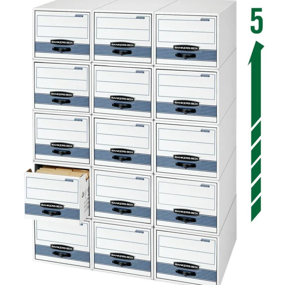 Bankers Box Stor/Drawer Steel Plus Drawer File, Letter Size, 23 1/4" x 12 1/2" x 10 3/8", 60% Recycled, White/Blue, Pack Of 6