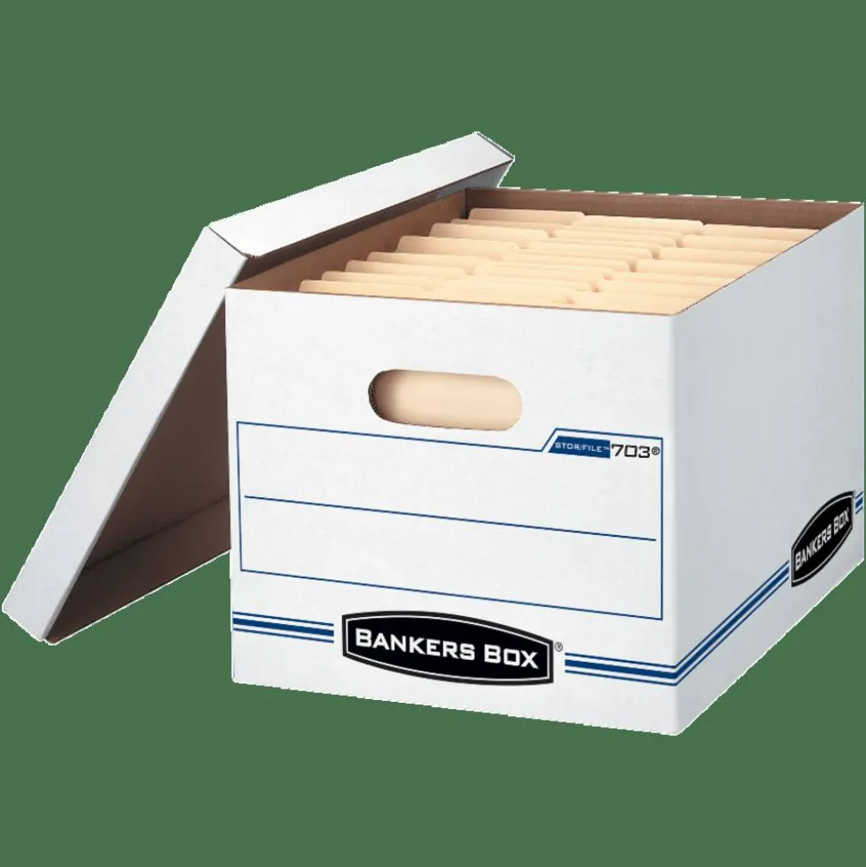 Bankers Box Stor/File Boxes With Lift-Off Lids, Letter/Legal Size, 12 1/2" x 16 5/16" x 10 1/2", White, 4/Carton