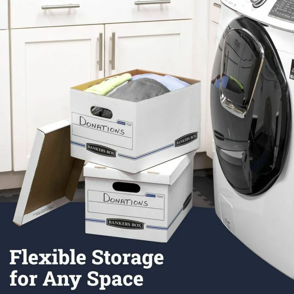 Bankers Box Stor/File Boxes With Lift-Off Lids, Letter/Legal Size, 12 1/2" x 16 5/16" x 10 1/2", White, 4/Carton