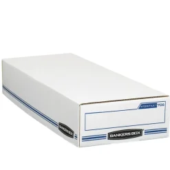 Bankers Box Stor/File Check/Deposit Slip Storage Box With Flip-Top Closure, 24" x 9" x 4", 60% Recycled, White/Blue