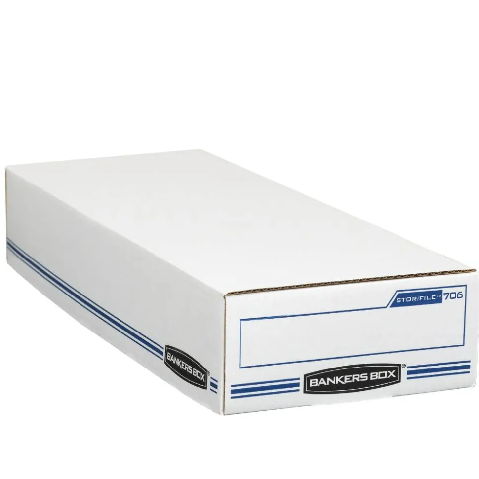 Bankers Box Stor/File Check/Deposit Slip Storage Box With Flip-Top Closure, 24" x 9" x 4", 60% Recycled, White/Blue