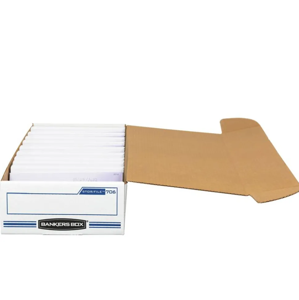 Bankers Box Stor/File Check/Deposit Slip Storage Box With Flip-Top Closure, 24" x 9" x 4", 60% Recycled, White/Blue