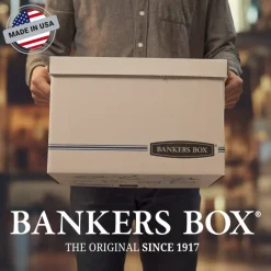 Bankers Box Stor/File FastFold Medium-Duty Storage Boxes, Legal Size, 24“D x 15" x 10", White/Blue, Case Of 4 - 70240FF