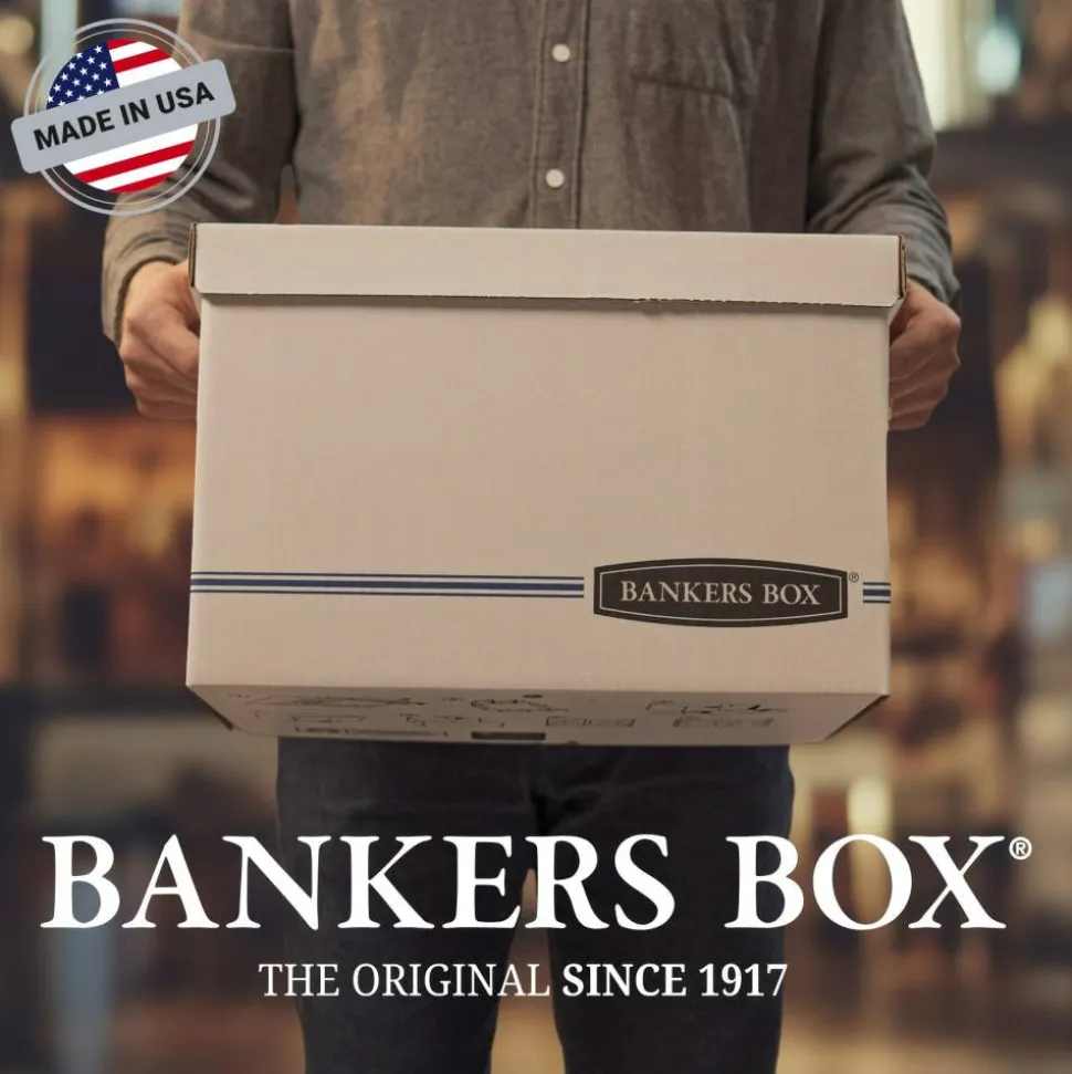 Bankers Box Stor/File FastFold Medium-Duty Storage Boxes, Legal Size, 24“D x 15" x 10", White/Blue, Case Of 4 - 70240FF