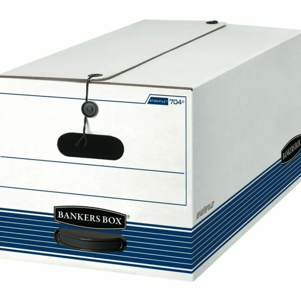 Bankers Box Stor/File FastFold Medium-Duty Storage Boxes, Letter Size, 24“D x 12" x 10", White/Blue, Case Of 12 - 00704