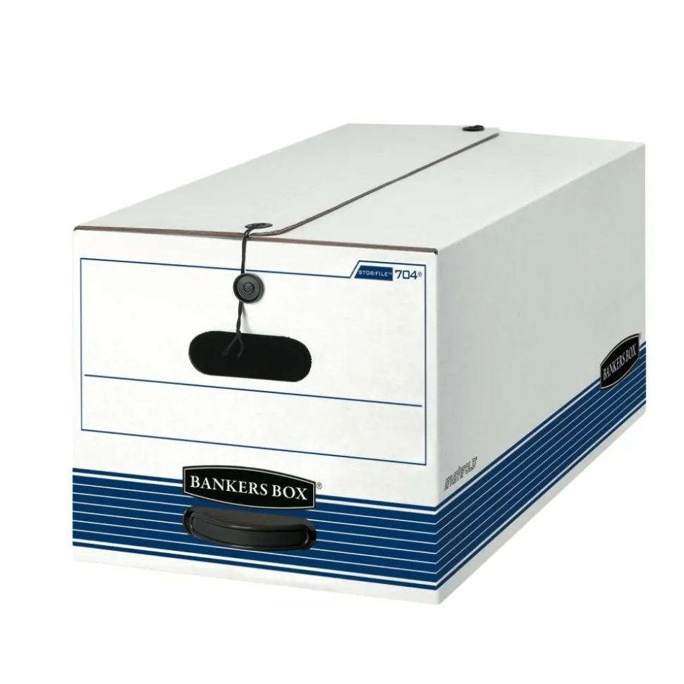 Bankers Box Stor/File FastFold Medium-Duty Storage Boxes, Letter Size, 24“D x 12" x 10", White/Blue, Case Of 12 - 00704
