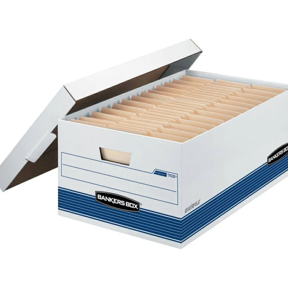 Bankers Box Stor/File FastFold Medium-Duty Storage Boxes, Legal Size, 24“D x 15" x 10", White/Blue, Case Of 12 - 00702