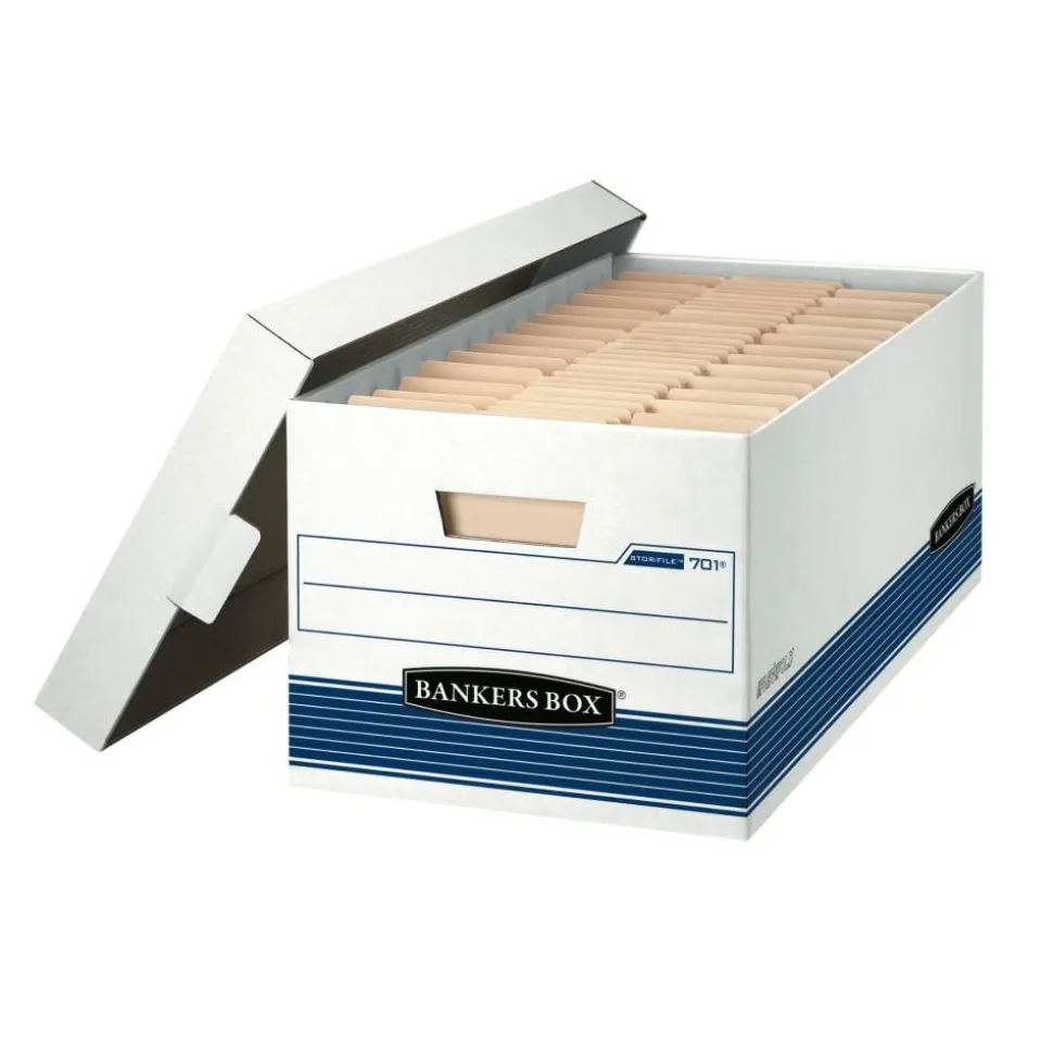Bankers Box Stor/File Medium-Duty Storage Boxes, Letter Size, 24" x 12" x 10", White/Blue, Case Of 12 - 00701