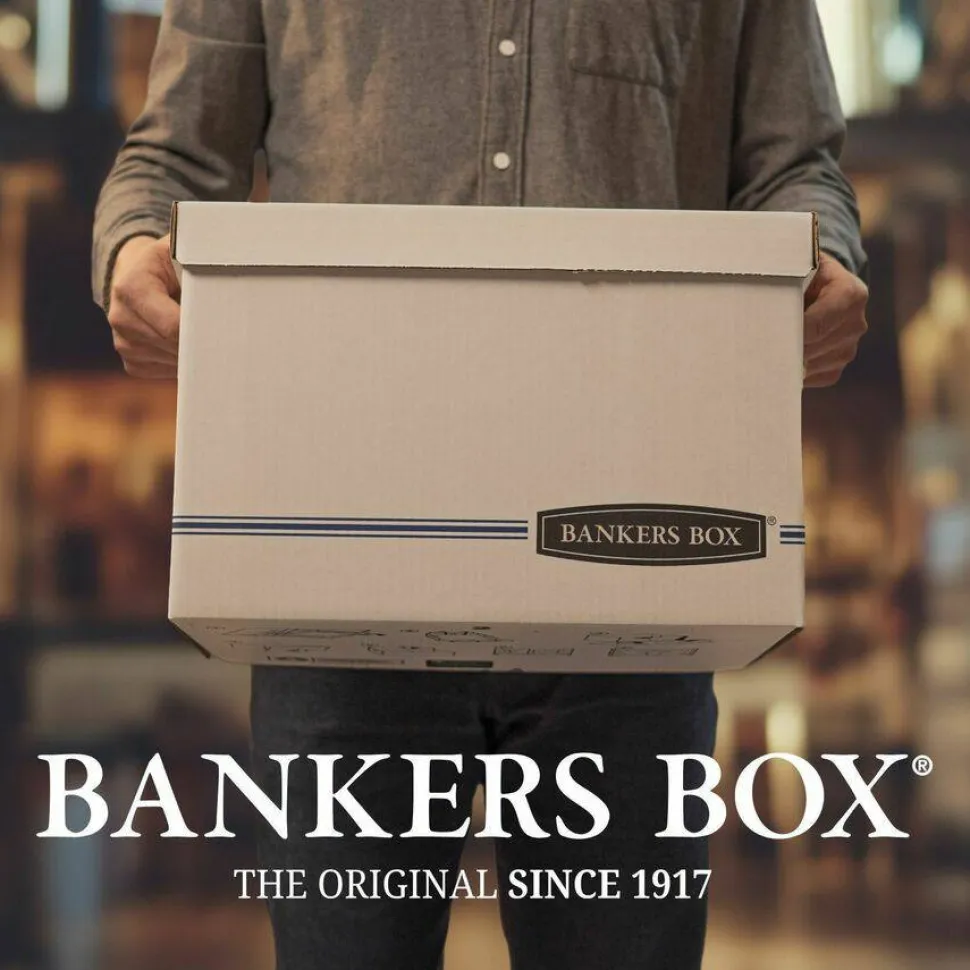 Bankers Box Stor/File Medium-Duty Storage Boxes, Letter Size, 24" x 12" x 10", White/Blue, Case Of 12 - 00701