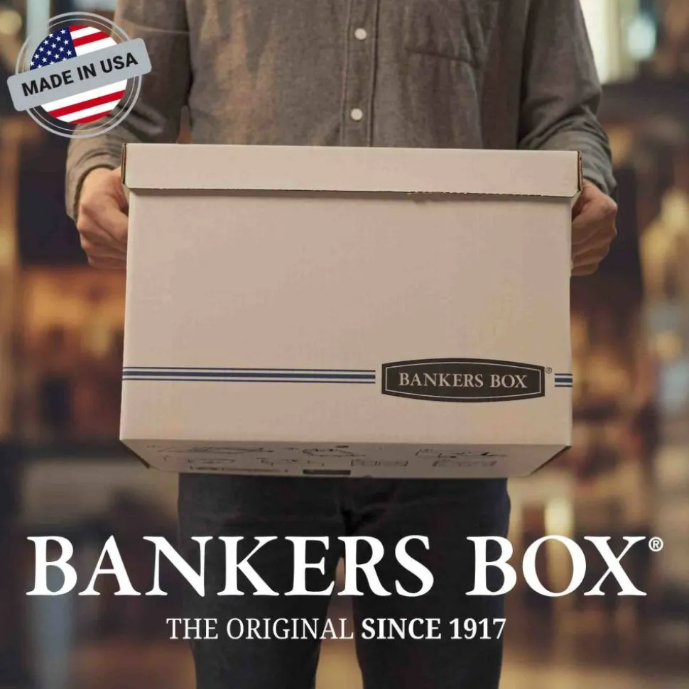 Bankers Box Stor/File Medium-Duty Storage Boxes, Letter/Legal Size, 15" x 12" x 10", White/Blue, Case Of 12 - 00789