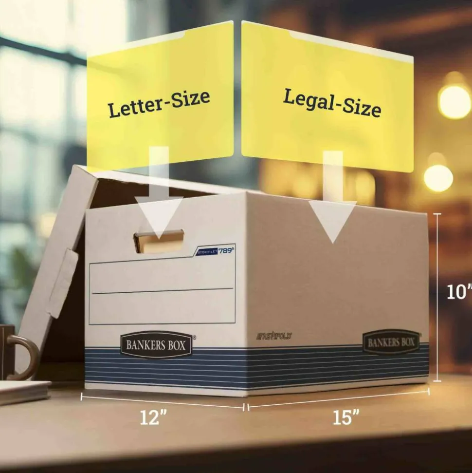 Bankers Box Stor/File Medium-Duty Storage Boxes, Letter/Legal Size, 15" x 12" x 10", White/Blue, Case Of 12 - 00789