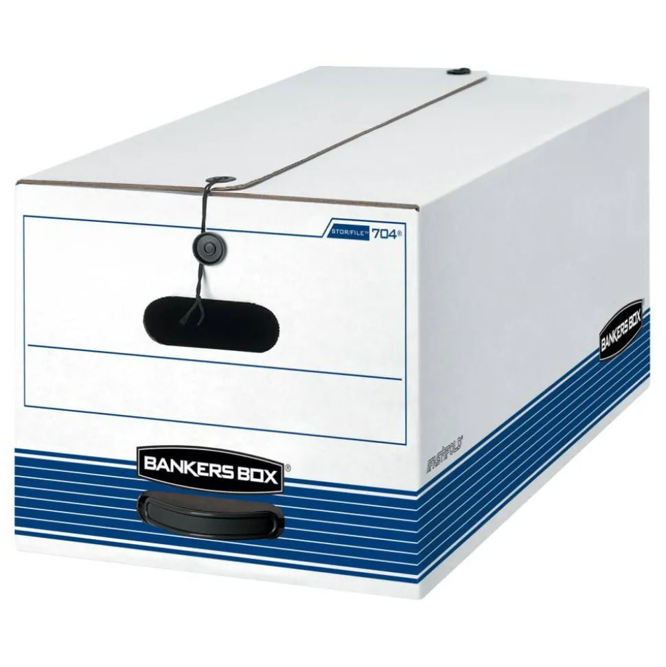 Bankers Box Stor/File Medium-Duty Storage Boxes, Letter Size, 24“ x 12" x 10", White/Blue, Case Of 3 - 0070406