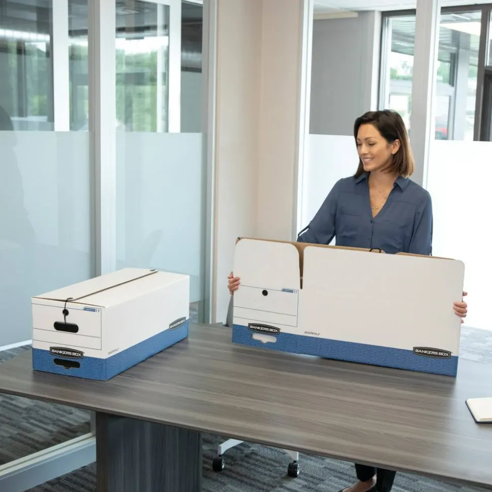 Bankers Box Stor/File Medium-Duty Storage Boxes, Letter Size, 24“ x 12" x 10", White/Blue, Case Of 3 - 0070406