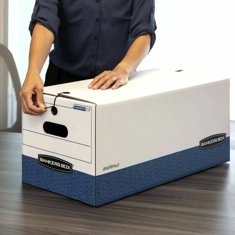 Bankers Box Stor/File Medium-Duty Storage Boxes, Legal Size, 24" x 15" x 10", White/Blue, Case Of 12 - 70504