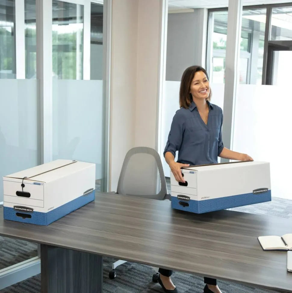 Bankers Box Stor/File Medium-Duty Storage Boxes, Legal Size, 24" x 15" x 10", White/Blue, Case Of 12 - 70504