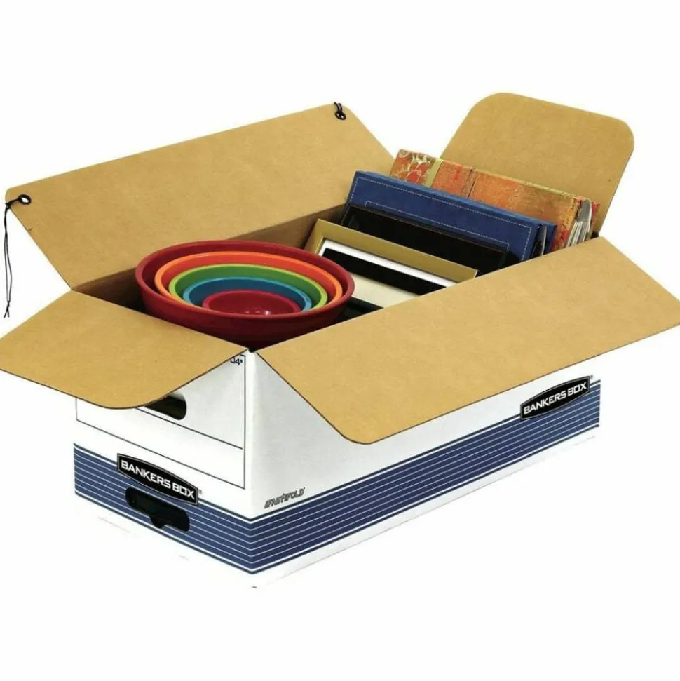 Bankers Box Stor/File Medium-Duty Storage Boxes, Legal Size, 24" x 15" x 10", White/Blue, Case Of 12 - 70504