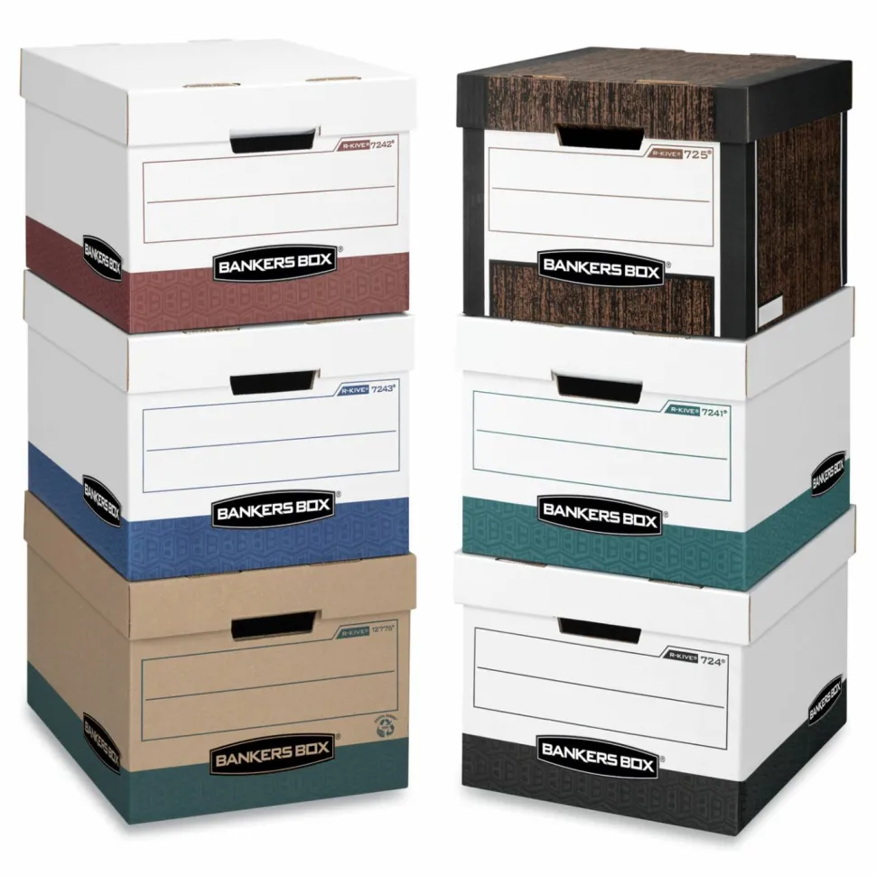 Bankers Box Stor/File Medium-Duty Storage Boxes With Lift-Off Lids, Letter/Legal Size, 10" x 12" x 15", 94% Recycled, Kraft/Green, Case Of 20