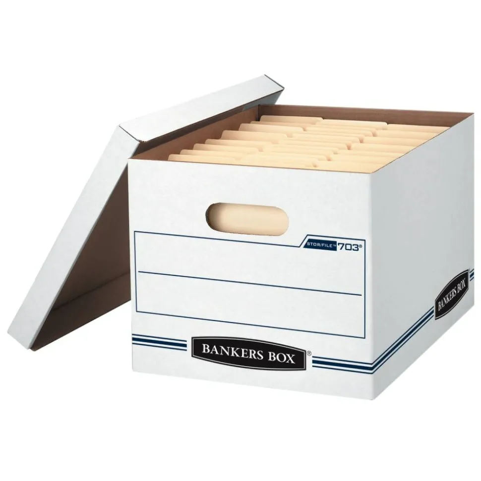 Bankers Box Stor/File Standard-Duty Storage Boxes, Letter/Legal Size, 10“ x 12" x 15", White/Blue, Pack Of 10 - 0070314