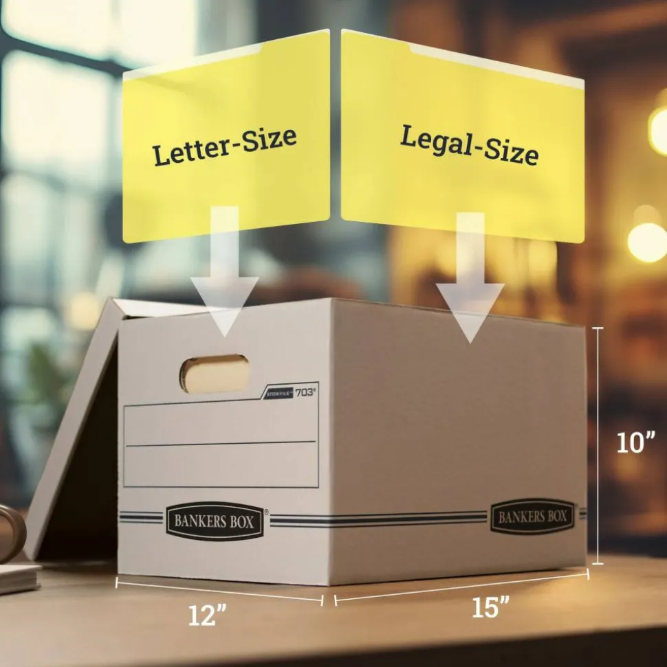 Bankers Box Stor/File Standard-Duty Storage Boxes, Letter/Legal Size, 10“ x 12" x 15", White/Blue, Pack Of 10 - 0070314