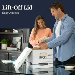 Bankers Box Stor/File Standard-Duty Storage Boxes With Lift-Off Lids, Letter/Legal Size, 10" x 12" x 15", 60% Recycled, White/Blue, Case Of 20