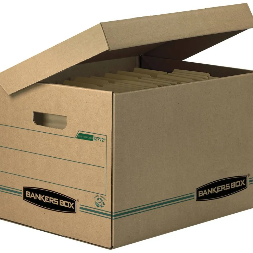 Bankers Box Systematic Standard-Duty Storage Boxes, Letter/Legal Size, 10" x 12" x 15", Kraft/Green, Case Of 12 - 12772