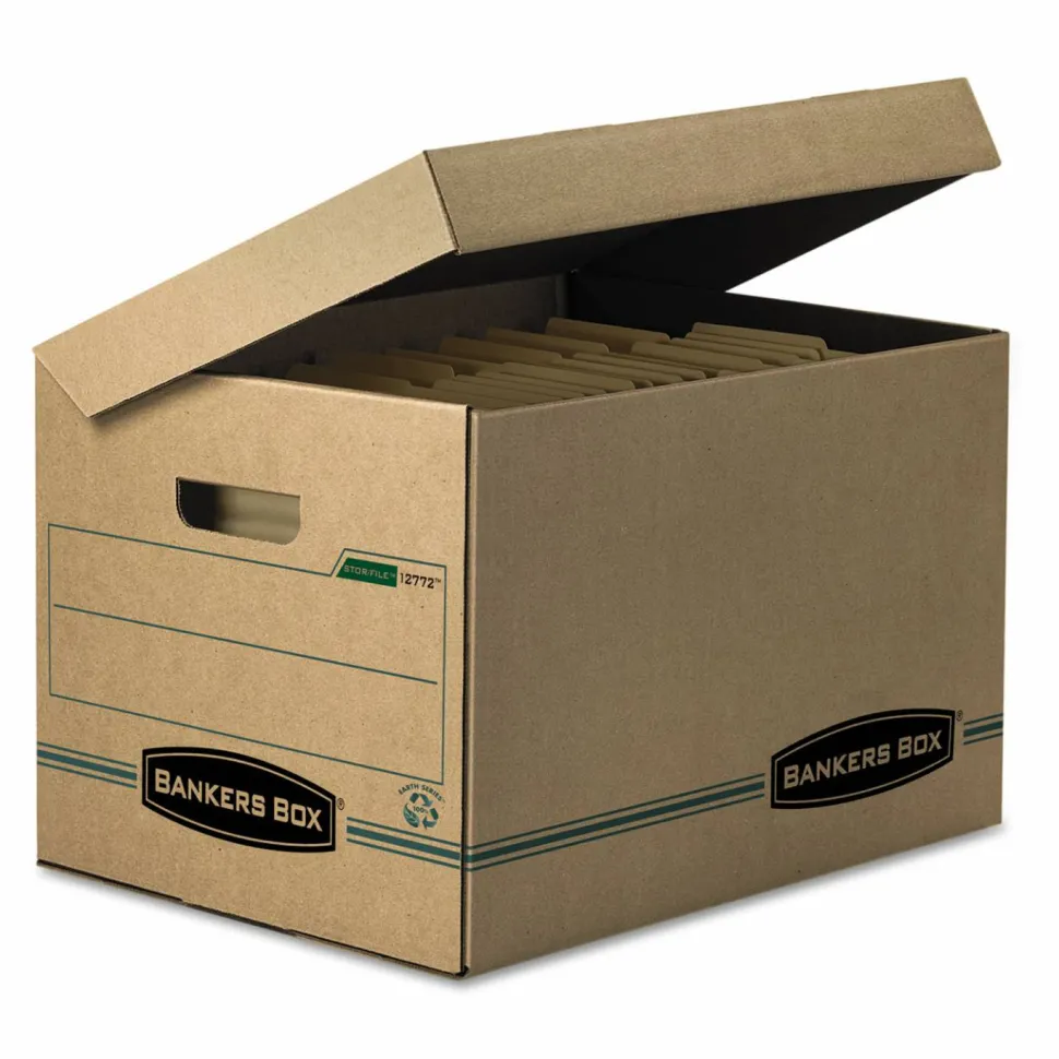 Bankers Box Systematic Standard-Duty Storage Boxes, Letter/Legal Size, 10" x 12" x 15", Kraft/Green, Case Of 12 - 12772
