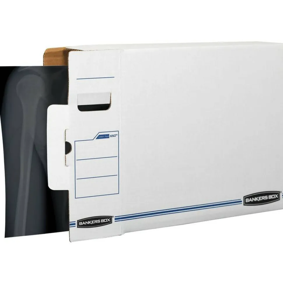 Bankers Box X-Ray Storage Boxes, 15 3/4" x 5 1/4" x 19 3/4", White/Blue, Case Of 6