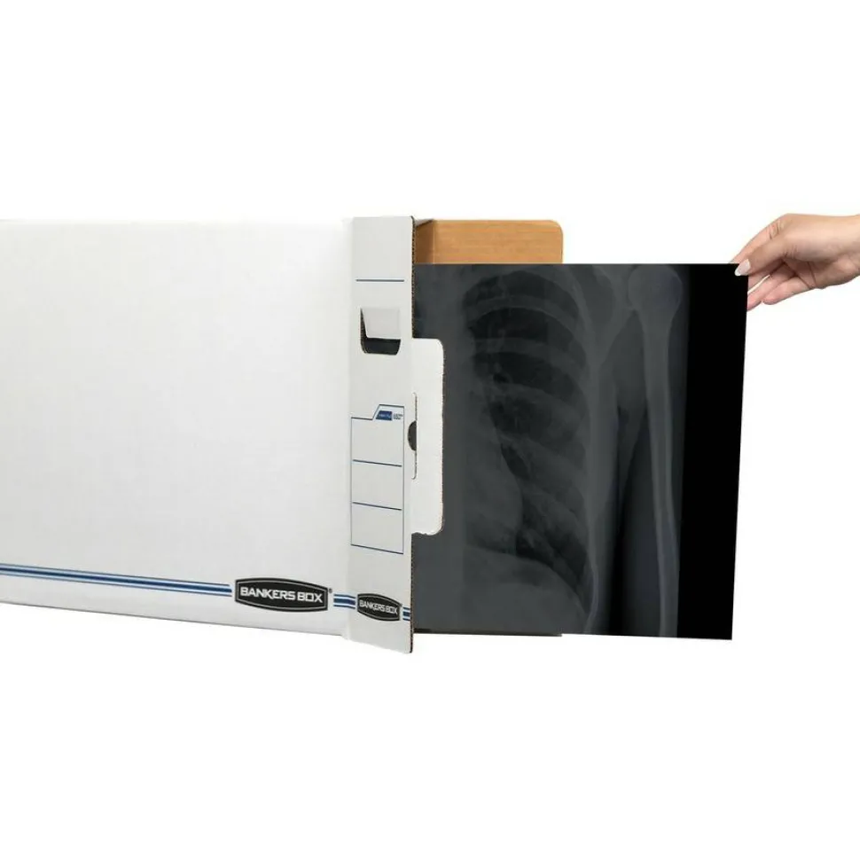 Bankers Box X-Ray Storage Boxes, 15 3/4" x 5 1/4" x 19 3/4", White/Blue, Case Of 6