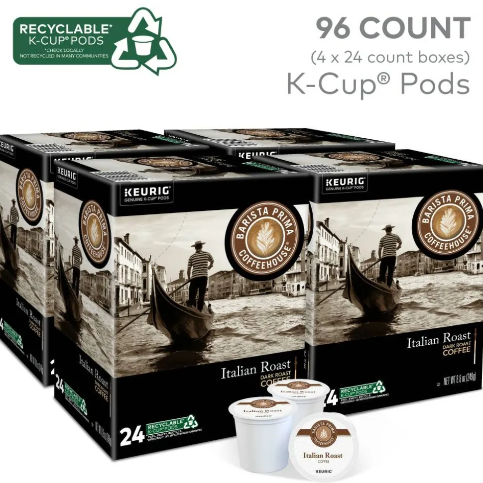 Barista Prima Coffeehouse Italian Roast Keurig Single Serve K-Cup Pods, Dark Roast, 24 Pods Per Pack, Case Of 4 Packs
