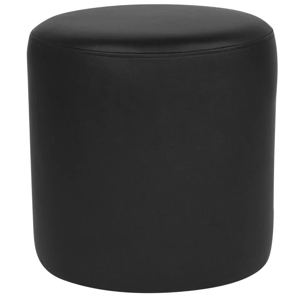 Barrington Upholstered Round Ottoman Pouf in Black LeatherSoft