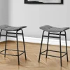 Barstool, Counter Height, Set Of 2, Kitchen, Grey Fabric, Black Metal, Contemporary, Modern