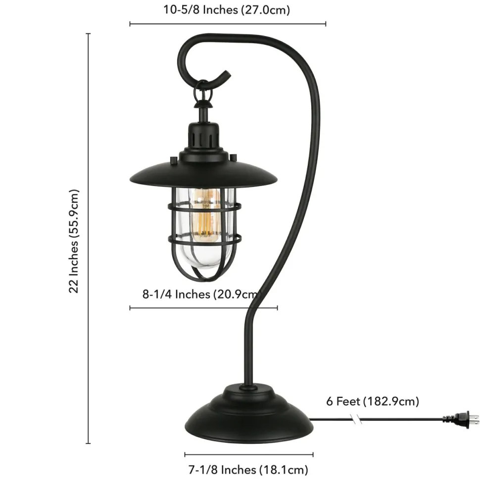 Bay 22" Tall Nautical Table Lamp with Glass/Metal Shade in Blackened Bronze/Clear
