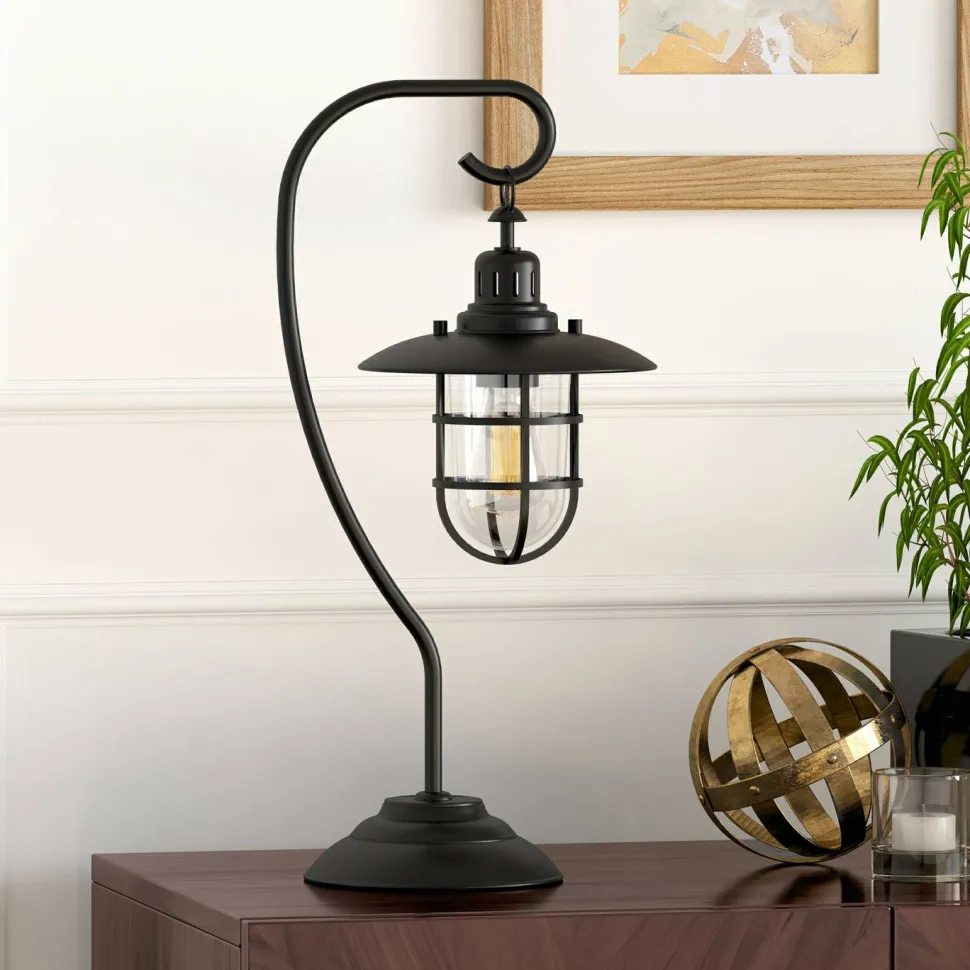 Bay 22" Tall Nautical Table Lamp with Glass/Metal Shade in Blackened Bronze/Clear