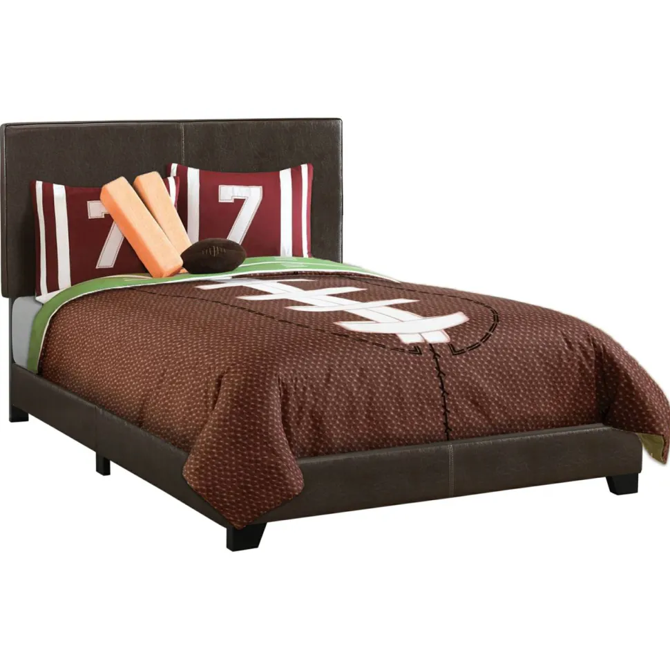Bed, Full Size, Bedroom, Frame, Upholstered, Brown Leather Look, Transitional